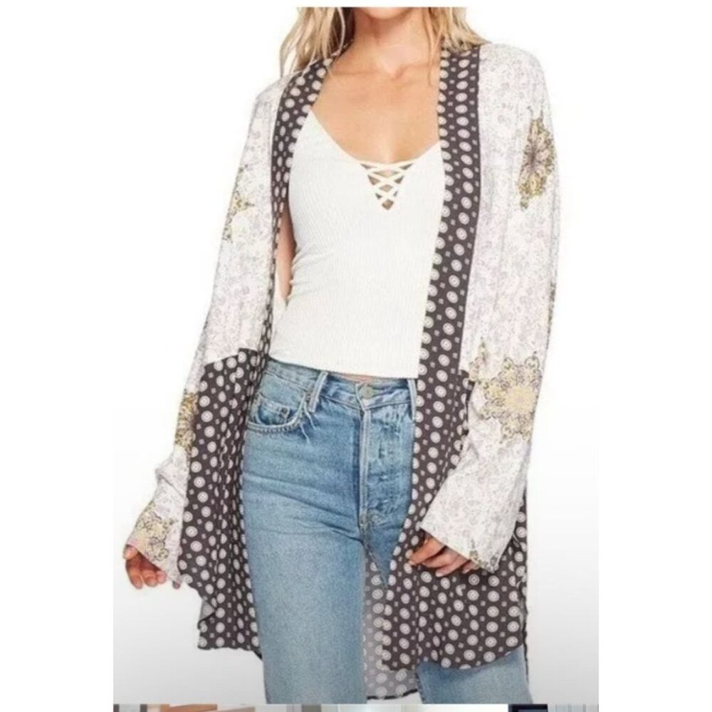 Free People Forget Me Knot Tie Front Kimono Women’s Large In Ivory